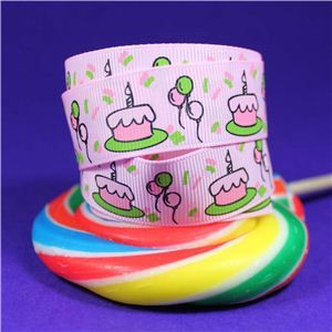 Sweet Treat Ribbon - 22mm Pink/Birthday Cake